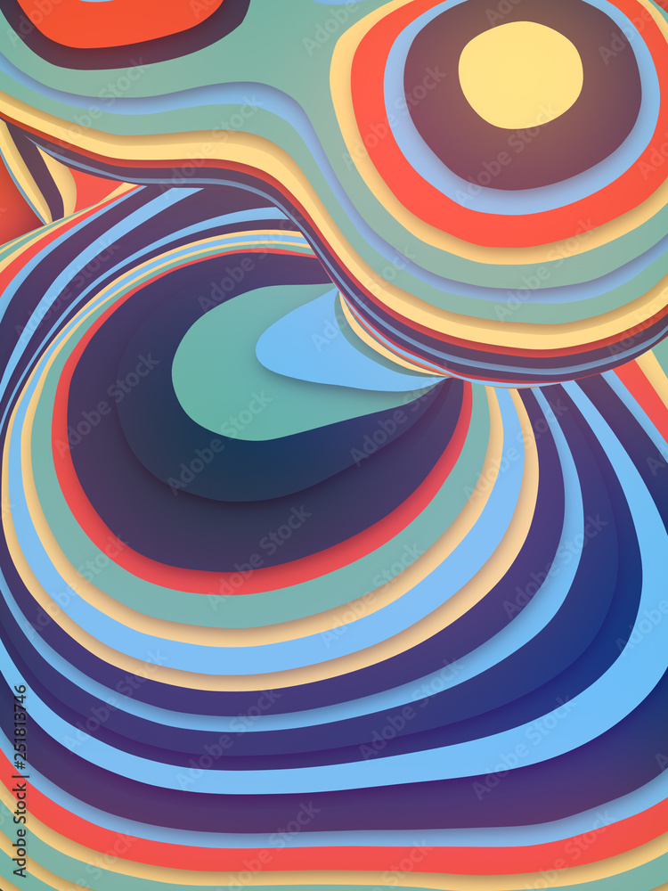 Poster Colored sliced shape. Computer generated abstract geometric 3D render illustration