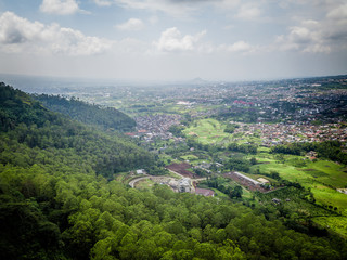 Aerial view of forest nature at Batu Malang city in East java, Indonesia. One of the best destination in east java