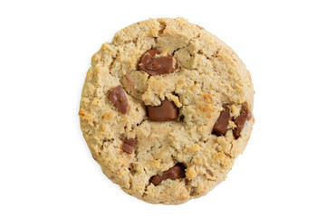 Chocolate chip cookie isolated on white background.