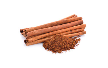 Cinnamon and powder isolated on a white background