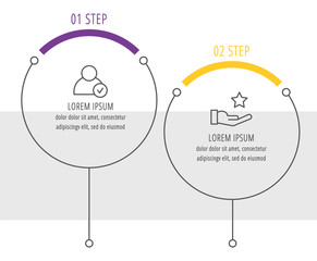 Modern and simple flat vector illustration. Infographic template with two circles, elements, sectors and percentages. Designed for business, presentations, web design, interface 2 step diagrams