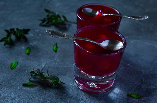 Cherry Kissel or kisel - Russian traditional sweet drink, in two glasses