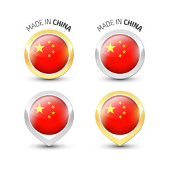 Made in China - Round labels with flags