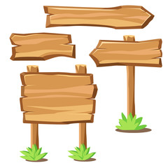 Cartoon wooden boards as banners signs and pointers. Western style information