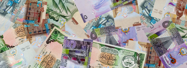 Kuwaiti Dinar Banknotes background. - obrazy, fototapety, plakaty