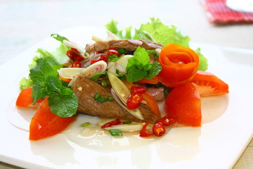 Beef salad, Thai style spicy grilled beef salad.