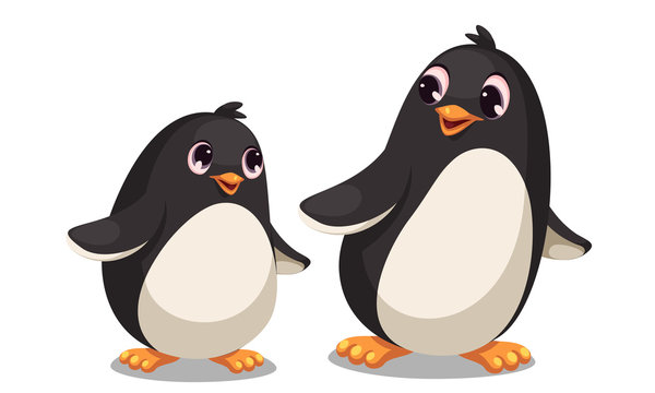Cute mom and baby penguin cartoon vector illustration