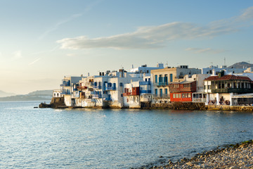 Picturesque houses by the sea in Mykonos, Greece