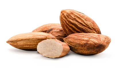 Isolated of almond nut  on white background. Clipping path -Image.