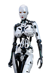 3D Rendering Female Robot on White