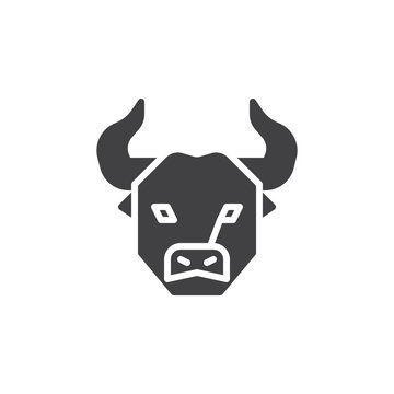 Bull head vector icon. filled flat sign for mobile concept and web design. Horned Buffalo glyph icon. Cow symbol, logo illustration. Pixel perfect vector graphics