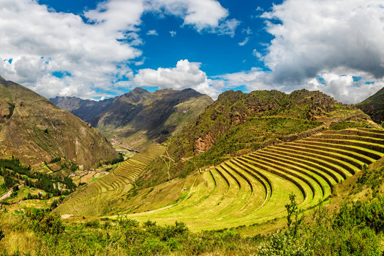 Inca ancient ruins at Pisac Archaeological site, Peru