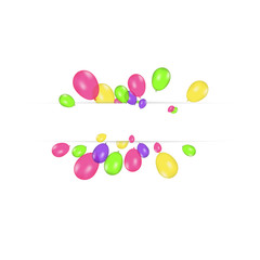 Blank banner with color balloons and confetti. Vector festive background. Happy birthday concept