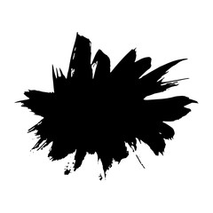 Dry brush texture banner. Black and white abstract round frame. Vector illustration.