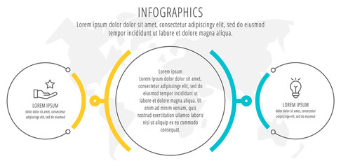 Modern and simple flat vector illustration. Infographic template with three circles, elements, sectors and percentages. Designed for business, presentations, web design, interface 3 step diagrams.