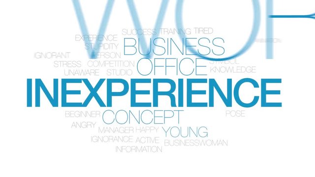 Inexperience animated word cloud. Kinetic typography.