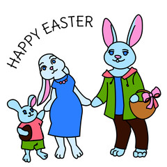 Happy Easter rabbit family color card vector illustration