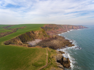 Aerial view of The Bay at Stackpole Quay, Pembrokeshire, South Wales