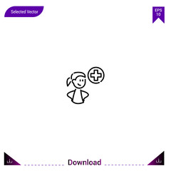 Outline add-friend icon isolated on white background. Line pictogram. Graphic design, mobile application. Editable stroke. EPS10 format vector illustration