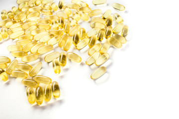 Fish oil capsules packed with omega 3 healthy lifestyle space for text