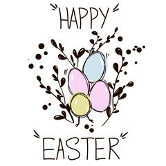 Vector heart with lettering Happy Easter drawn by hand