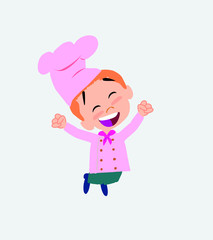 Chef jumping for joy.