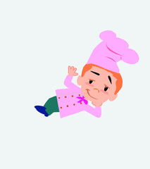 Chef lying, greets with a dreamy expression.