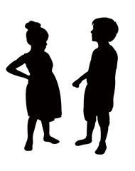 a boy and a girl making chat, playing together, silhouette vector