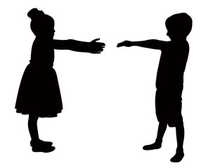 a boy and a girl making chat, playing together, silhouette vector