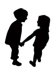 a boy and a girl making chat, playing together, silhouette vector
