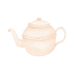 Tea pot isolated on white background .Tea pot Hand painted Watercolor illustrations.