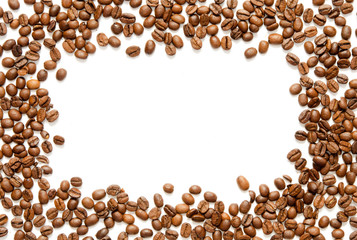 Roasted Coffee Beans background texture isolated on white background with copy space for text - Image