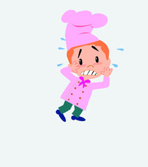 Chef very alarmed takes the hands to the head.