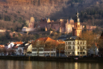 Fototapeta premium Heidelberg, Germany, famous castle and downtown at river Neckar