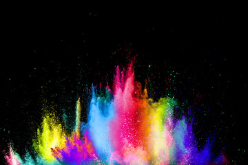Colorful explosion for Happy Holi powder.Abstract background of color particles burst or splashing.