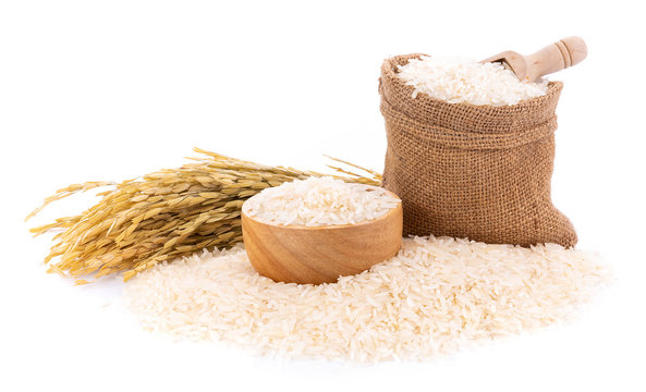 Pile of white rice on white background