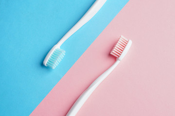 Toothbrushes on color table