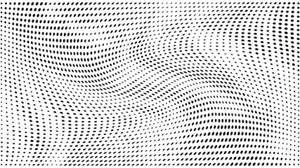 Halftone gradient pattern. Abstract halftone dots background. Monochrome dots pattern. Grunge texture. Pop Art, Comic small dots. Wave twisted dots. Design for presentation, report, flyer, cover, card