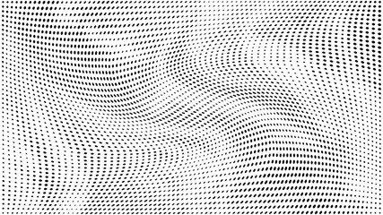 Halftone gradient pattern. Abstract halftone dots background. Monochrome dots pattern. Grunge texture. Pop Art, Comic small dots. Wave twisted dots. Design for presentation, report, flyer, cover, card