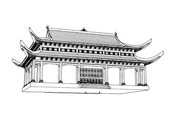 sketch of chinese temple vector