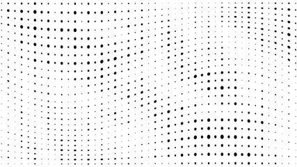 Halftone gradient pattern. Abstract halftone dots background. Monochrome dots pattern. Grunge texture. Pop Art, Comic small dots. Wave twisted dots. Design for presentation, report, flyer, cover, card