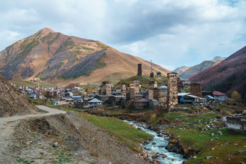 Fototapeta na wymiar Ushguli - the highest inhabited village in Europe. Caucasus, Georgia, Upper Svaneti