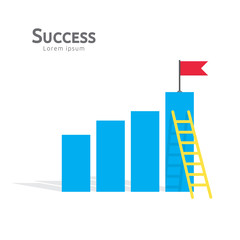 Business concept of achievement success with climbing stair and goal flag on top. Finance successful vision target. growth rising up arrow. flat style illustration of leadership and talent employer