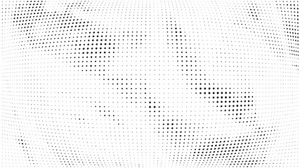 Halftone gradient pattern. Abstract halftone dots background. Monochrome dots pattern. Grunge texture. Pop Art, Comic small dots. Wave twisted dots. Design for presentation, report, flyer, cover, card