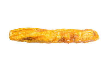banana (Kluai Leb Mu Nang) dried on white background of Thailand