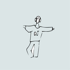 DJ idea, freehand drawing. Vector illustration 