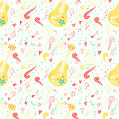 Seamless pattern with music elements. Surface pattern for jazz, country festival. Template for music design.
