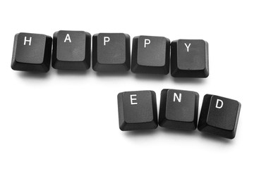 keyboard buttons to write the " happy end ". Isolate on white background