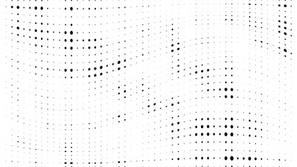 Halftone gradient pattern. Abstract halftone dots background. Monochrome dots pattern. Grunge texture. Pop Art, Comic small dots. Wave twisted dots. Design for presentation, report, flyer, cover, card