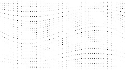 Halftone gradient pattern. Abstract halftone dots background. Monochrome dots pattern. Grunge texture. Pop Art, Comic small dots. Wave twisted dots. Design for presentation, report, flyer, cover, card